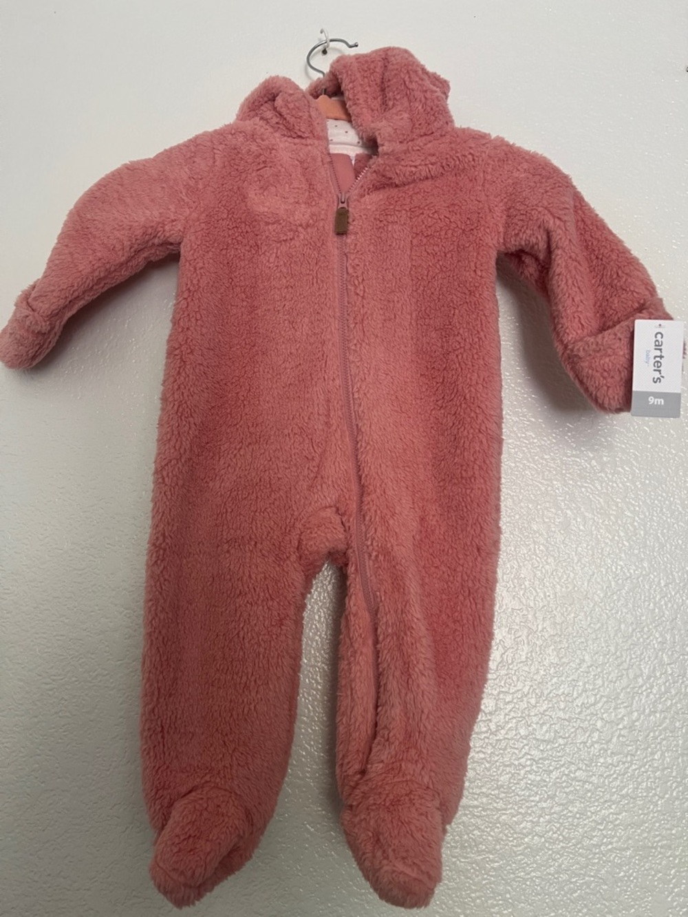 Carter's Plush Hooded Footed One-Piece in Dusty Rose Pink